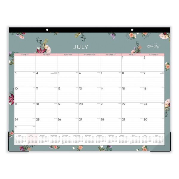 Blue Sky Greta Academic Year Desk Pad Calendar, Floral Artwork, 22 x 17, White/Green/Pink Sheets, 12-Month: July 2025 to June 2026 (136476)