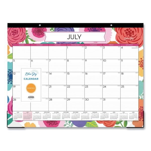 Blue Sky Mahalo Academic Desk Pad, Floral Artwork, 22 x 17, Black Binding, Clear Corners, 12-Month (July to June): 2025 to 2026 (100157)