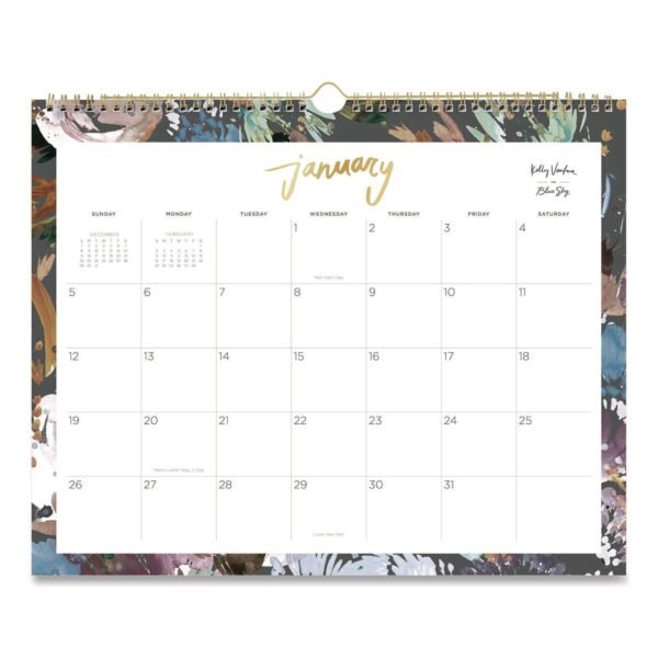 Blue Sky Midnight Garden Monthly Wall Calendar, 15 x 12, Floral Artwork, White/Multicolor Sheets, 12-Month (Jan to Dec): 2026 (149058)
