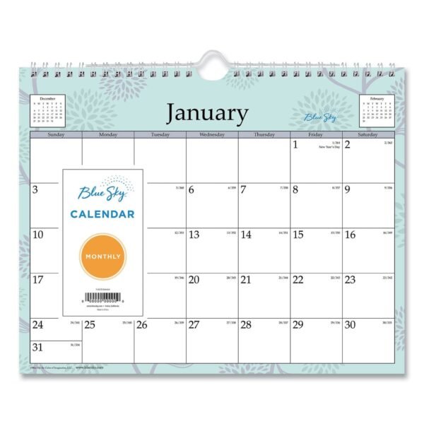 Blue Sky Rue Du Flore Wall Calendar, Floral Artwork, 11 x 8.75, White/Jade/Lavender Sheets, 12-Month (Jan to Dec): 2026 (101613)