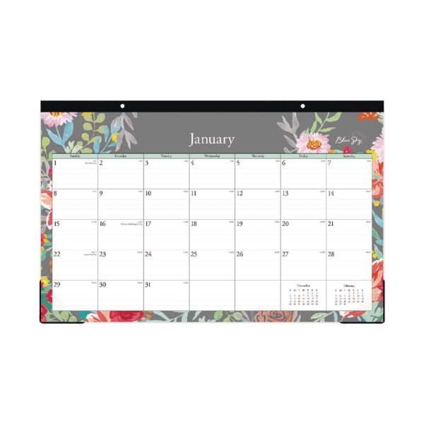 Blue Sky Sophie Desk Pad, Floral Artwork, 17 x 11, Multicolor Sheets, Black Binding, Clear Corners, 12-Month (Jan to Dec): 2026 (140089)