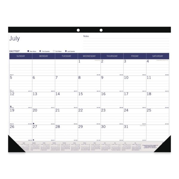 Blueline DuraGlobe Academic Desk Pad Calendar, 22 x 17, White/Blue/Gray Sheets, Black Headband, 13-Month: July 2025 to July 2026 (CA177227)