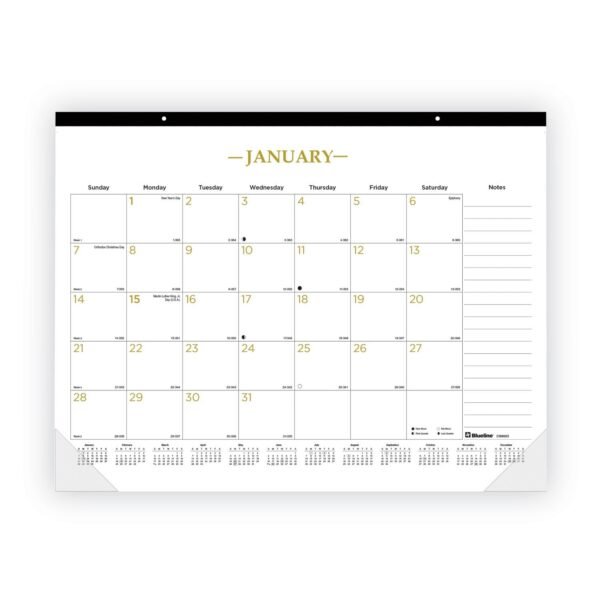 Blueline Gold Collection Monthly Desk Pad Calendar, 22 x 17, White/Gold Sheets, Black Headband, 12-Month (Jan to Dec): 2026 (C199003)