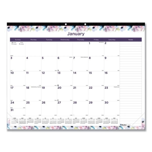 Blueline Passion Monthly Deskpad Calendar, Passion Floral Artwork, 22 x 17, Multicolor Sheets, Black Binding, 12-Month (Jan-Dec): 2026 (C194113)
