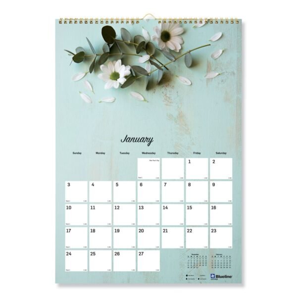 Blueline Romantic Wall Calendar, Floral Photography, 12 x 17, White/Multicolor Sheets, 12-Month (Jan to Dec): 2026 (C173122)