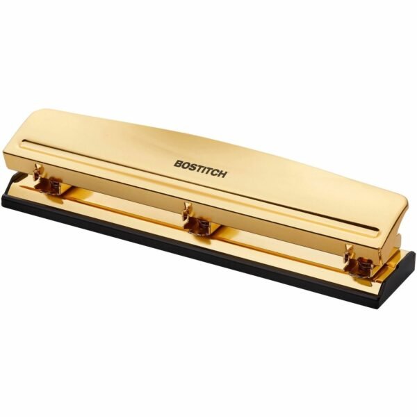 Bostitch 3-hole Punch 3 Punch Head(s) - 12 Sheet - 9/32" Punch Size - Metal, Rubber - 2.5" Width x 10.6" Depth - Yellow, Gold (HP12GOLD)