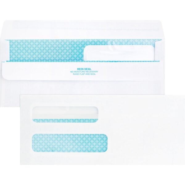Business Source Double Window No. 8-5/8 Check Envelopes Double Window - #8 5/8 - 8 5/8" Width x 3 5/8" Length - 24 lb - Self-sealing - White - 500 / Box (BSN04650)