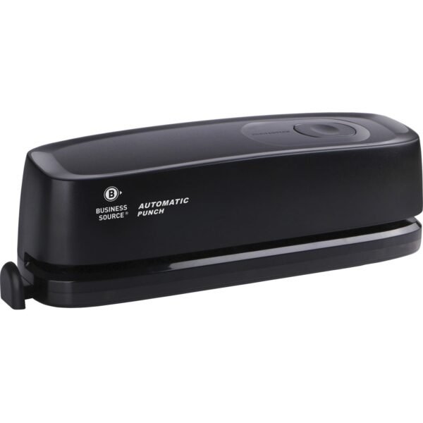 Business Source Electric Hole Punch 3 Punch Head(s) - 10 Sheet of 20lb Paper - 9/32" Punch Size - 2.6" Width x 11.9" Depth x 3.2" Height - Black (BSN00083)