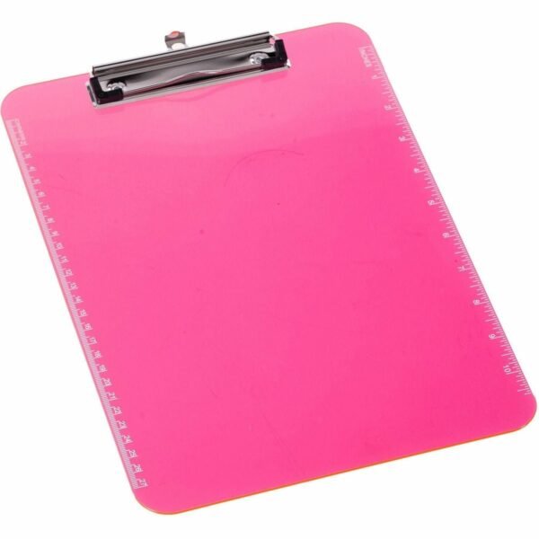 Business Source Flat Clip Clipboard 9" x 12" Sheet Size - Plastic - Neon Pink - 6 / Bundle (BSN01868BD)