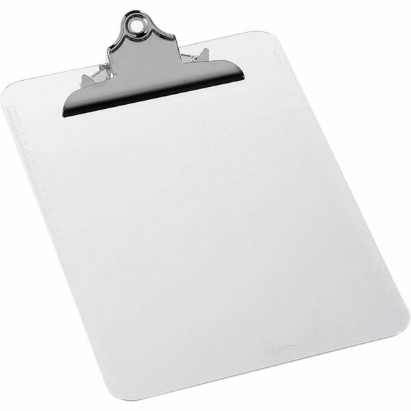 Business Source Spring Clip Plastic Clipboard 8 1/2" x 11" Sheet Size - Spring Clip - Plastic - Clear - 1 Each (BSN01860)
