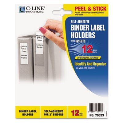 C-Line Self-Adhesive Ring Binder Label Holders, Top Load, 2.25 x 3.06, Clear, 12/Pack (70023)