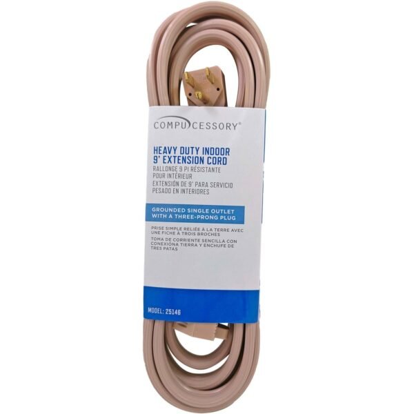 Compucessory Heavy Duty Indoor Extension Cord 14 Gauge - 125 V AC / 15 A - Beige - 9 ft Cord Length - 1 Each (25146)