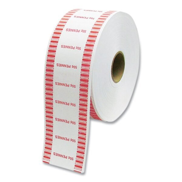 CONTROLTEK Automatic Coin Wrapper Roll for Coin Wrapping Machines, Pennies, $0.50, White/Red, 2,000/Roll, 8 Rolls/Carton (575034)
