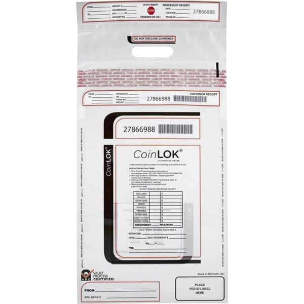 ControlTek CoinLOK Plastic Coin Bags 25" Length x 12" Width - Clear - Plastic - Coin - 50 / Pack (585407)
