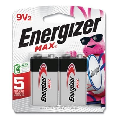 Energizer MAX Alkaline 9V Batteries, 2/Pack For Multipurpose - 9V - 595 mAh - 9 V DC - 2 / Pack (522BP2)