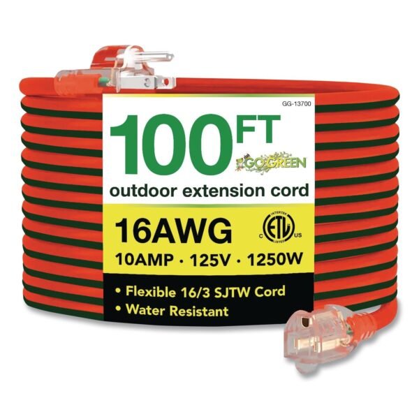 GoGreen Power 16 AWG Outdoor Extension Cord, 100 ft, 10 A, Orange (GG13700)