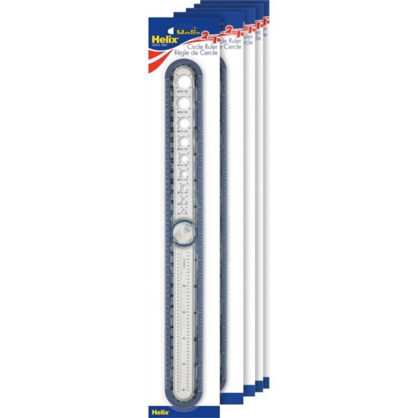 Helix Ruler 30cm / 12" Graduations - Imperial, Metric Measuring System - Plastic - Assorted - 5 / Box (36001)