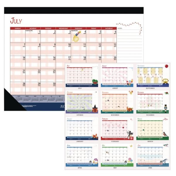 House of Doolittle Academic Year Recycled Desk Pad Calendar, Illustrated Seasons Artwork, 22 x 17, Black Binding, 12-Month (July-June):2025-2026 (1395)