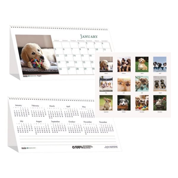 House of Doolittle Earthscapes Recycled Desk Tent Monthly Calendar, Puppies Photography, 8.5 x 4.5, White Sheets, 12-Month (Jan to Dec): 2026 (3659)