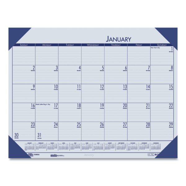 House of Doolittle EcoTones Recycled Monthly Desk Pad Calendar, 18.5 x 13, Ocean Blue Sheets/Corners, Black Binding, 12-Month (Jan to Dec): 2026 (124640)