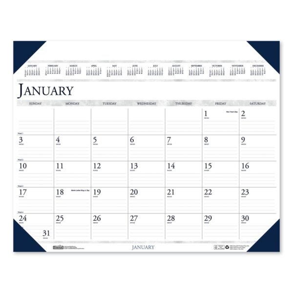 House of Doolittle Executive Monthly Desk Pad Calendar, 24 x 19, White/Blue Sheets, Blue Corners, 12-Month (Jan to Dec): 2026 (180HD)