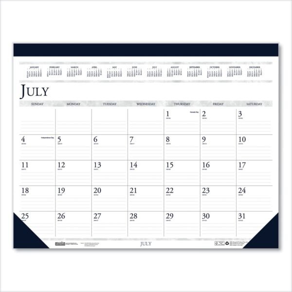 House of Doolittle Recycled Academic Desk Pad Calendar, 18.5 x 13, White/Blue Sheets, Blue Binding/Corners, 14-Month: July 2025 to Aug 2026 (1556)
