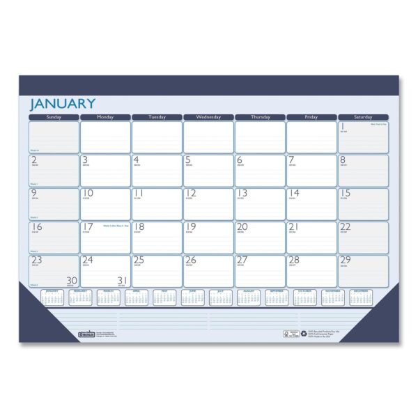 House of Doolittle Recycled Contempo Desk Pad Calendar, 22 x 17, White/Blue Sheets, Blue Binding, Blue Corners, 12-Month (Jan to Dec): 2026 (151)