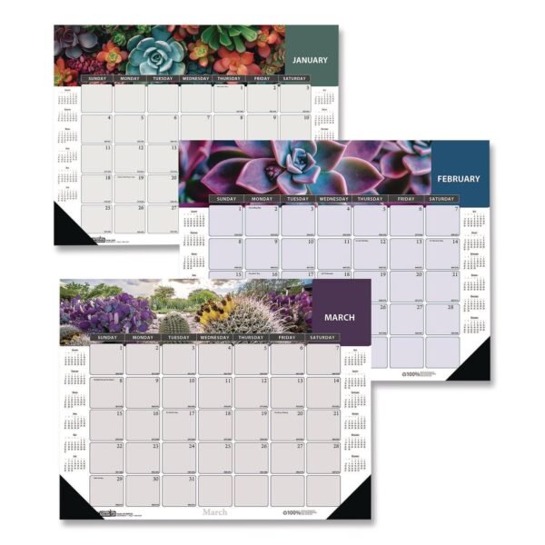 House of Doolittle Recycled Succulent and Cacti Desk Pad Calendar, 17 x 22, Multicolor Sheets, Black Corners, 12-Month (Jan to Dec): 2026 (121)
