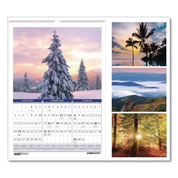 House of Doolittle Recycled Three-Month Season Wall Calendar, 12 x 16.5, Multicolored Sheets, 14-Month: Dec 2025 to Jan 2027 (323)