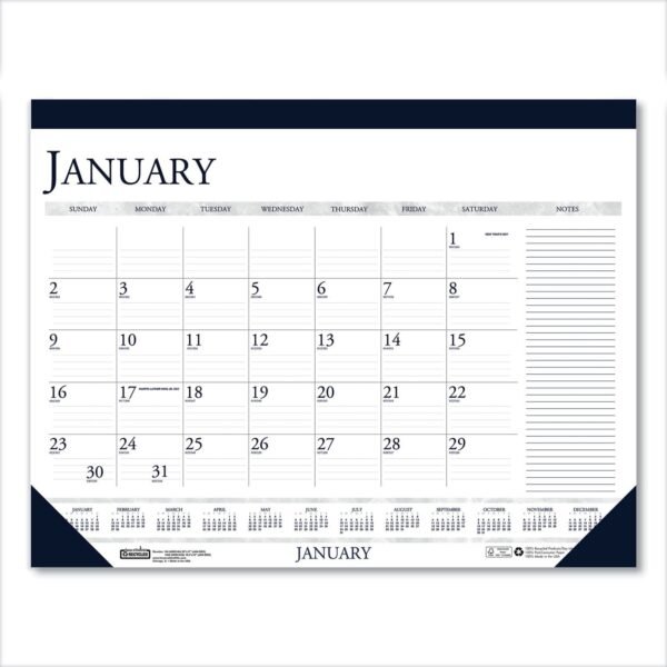House of Doolittle Recycled Two-Color Monthly Desk Pad Calendar with Notes Section, 18.5 x 13, Blue Binding/Corners, 12-Month (Jan-Dec): 2026 (1646)