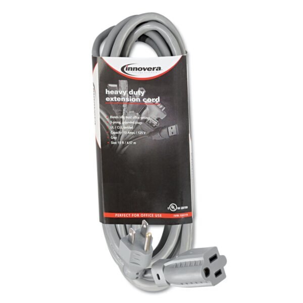 Innovera Indoor Heavy-Duty Extension Cord, 15 ft, 13 A, Gray (IVR72215)