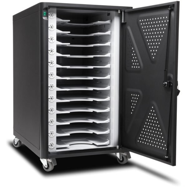 Kensington AC12 Security Charging Cabinet - Universal Device 4 Casters - 16.50" Width x 23.20" Depth x 28.10" Height - Black - For 12 Devices - 1 Each (64415)