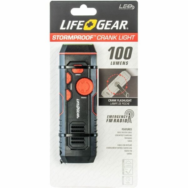 Life+Gear Stormproof Crank Light 30 lm Lumen - Lithium Ion (Li-Ion) - Battery, USB - Water Resistant, Water Proof, Impact Resistant - Red, Black - 1 Each (LG3860675RED)