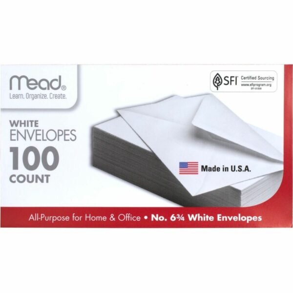 Mead Plain White Envelopes Business - #6 3/4 - 3 5/8" Width x 6 1/2" Length - Gummed - White - 100 / Box (75100)