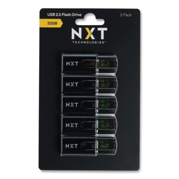 NXT Technologies USB 2.0 Type-A Flash Drive, 32 GB, Black, 5/Pack (61129)
