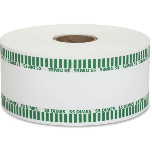 PAP-R Color-coded Coin Machine Wrappers 1000 ft Length - 1900 Wrap(s) - Total $5.0 in 50 Coins of 10¢ Denomination - 15 lb Basis Weight - Kraft - Green, White - 1900 / Roll (50010)