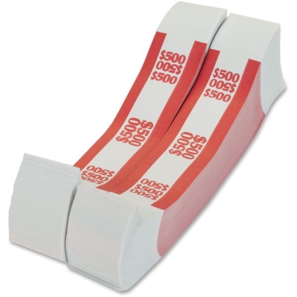 PAP-R Currency Straps 1.25" Width - Total $500 in $5 Denomination - Self-sealing, Self-adhesive, Durable - 20 lb Basis Weight - Kraft - White, Red - 1000 / Pack (400500)