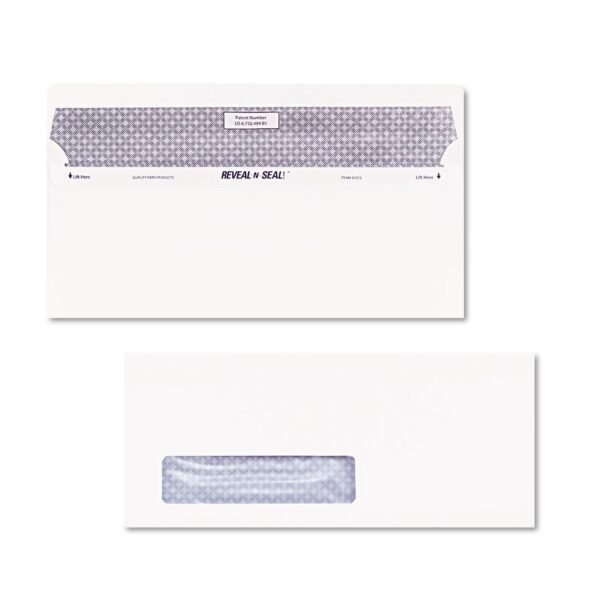 Quality Park Reveal-N-Seal Security-Tint Envelope, Address Window, #10, Commercial Flap, Self-Adhesive Closure, 4.13 x 9.5, White, 500/Box (67418)