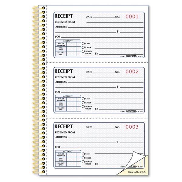 Rediform Gold Standard Money Receipt Book, Two-Part Carbonless, 5 x 2.75, 3 Forms/Sheet, 225 Forms Total (8L829)