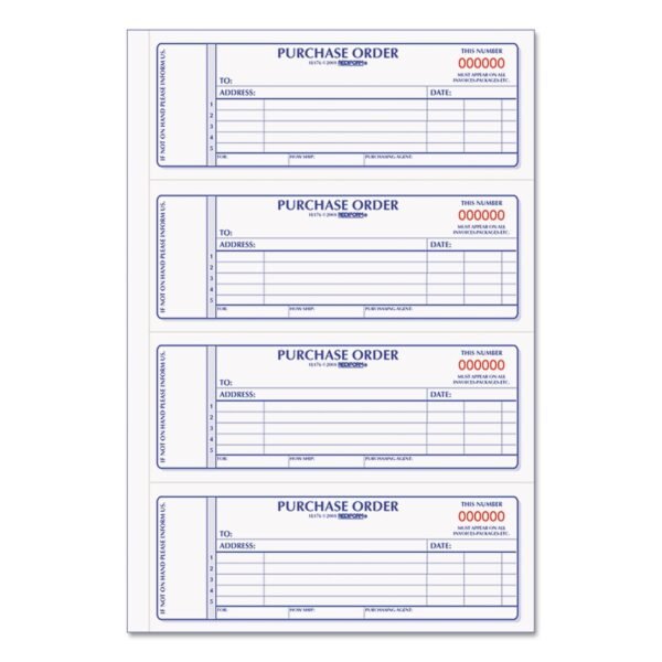 Rediform Purchase Order Book, 5 Lines, Two-Part Carbonless, 7 x 2.75, 4 Forms/Sheet, 400 Forms Total (1L176)