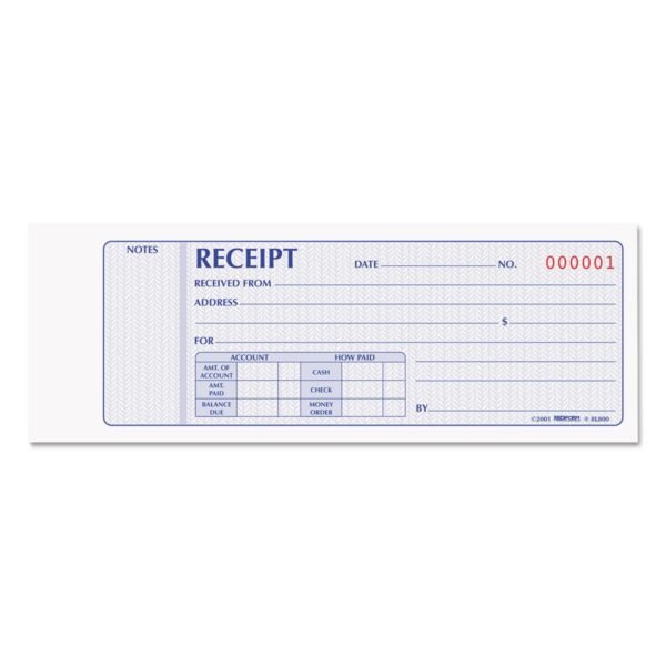 Rediform Receipt Book, Two-Part Carbonless, 7 x 2.75, 4 Forms/Sheet, 100 Forms Total (8L800)