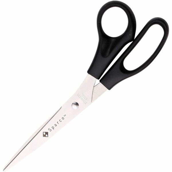 Sparco 8" Bent Multipurpose Scissors 8" Overall Length - Bent - Stainless Steel - Black - 2 / Pack (39040)