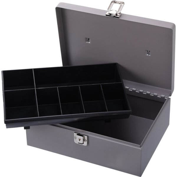 Sparco All-Steel Cash Box with Latch Lock 1 Bill - 6 Coin - Steel - Gray - 4" Height x 11" Width x 7.8" Depth (15501)