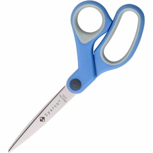 Sparco Bent Multipurpose Scissors 8" Overall Length - Bent - Stainless Steel - Blue - 1 Each (39043)