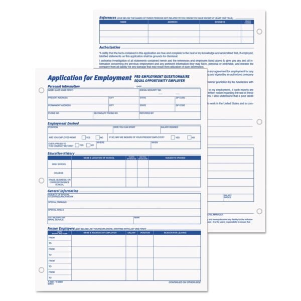 TOPS Employee Application Form, One-Part (No Copies), 11 x 8.38, 50 Forms/Pad, 2 Pads/Pack (32851)