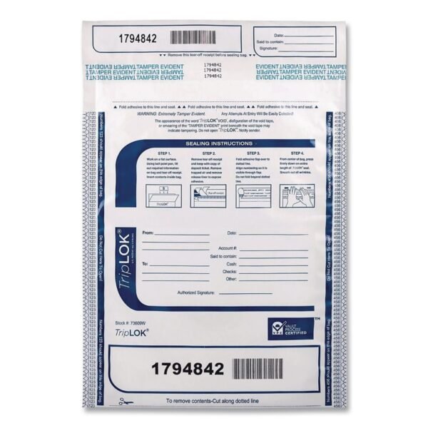 TripLOK Deposit Bag, Plastic, 9" x 12", White, 100/Pack (585032)