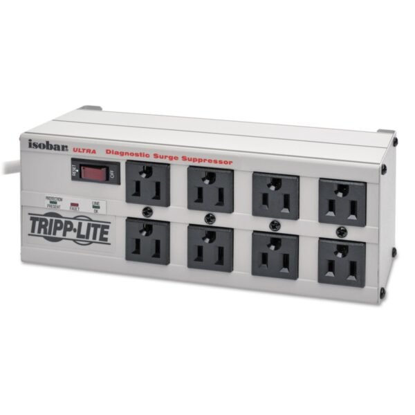 Tripp Lite Isobar Surge Protector, 8 AC Outlets, 25 ft Cord, 3,840 J, Light Gray (ISOBAR825ULT)