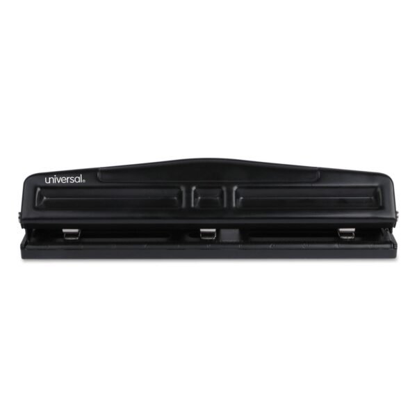 Universal 12-Sheet Deluxe Two- and Three-Hole Adjustable Punch, 9/32" Holes, Black (UNV74323)