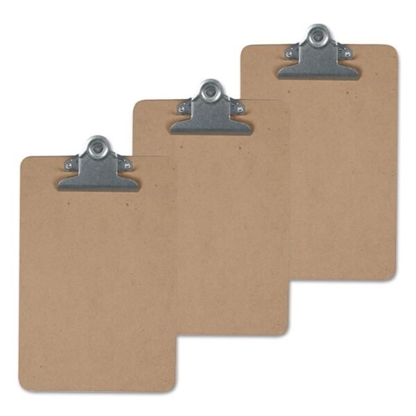 Universal Hardboard Clipboard, 1.25" Clip Capacity, Holds 8.5 x 14 Sheets, Brown, 3/Pack (UNV40305VP)