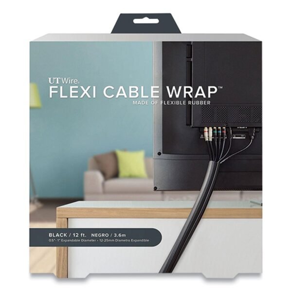 UT Wire Flexi Cable Wrap, 0.5" to 1" x 12 ft, Black (UTWFCW12BK)